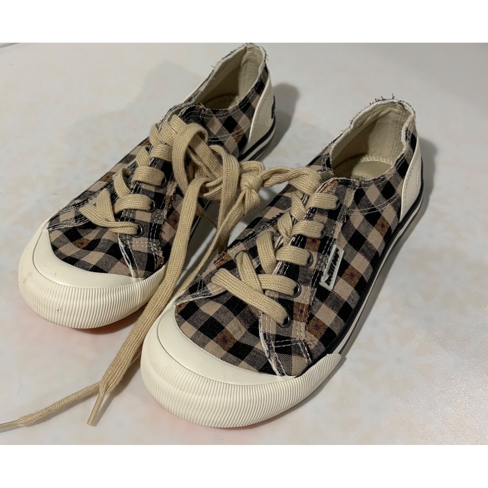Rocket Dog Cheery Gingham Plaid Sneakers Brown Black Canvas Low Top